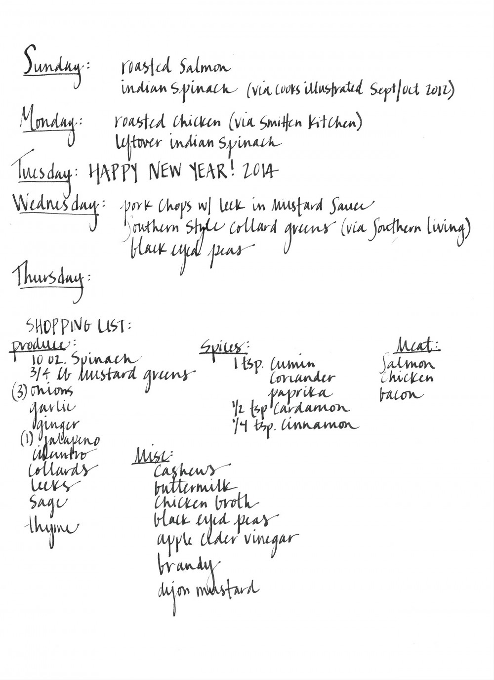 Weekly Menu Planning